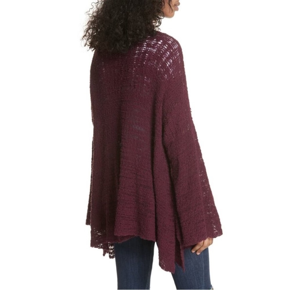 Free People Burgundy Loose Knit Bell Sleeves Oversized Cardigan Sz S - Picture 3 of 5